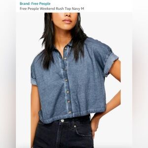 Free People Weekend Rush Top -denim color. Slightly cropped. New but no tags.